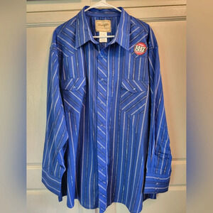 Wrangler Blue Striped Casual Button Down Shirt
